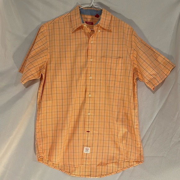 2/$30 IZOD Men’s Orange Plaid Shirt Sleeve Button down Shirt Size Medium - Picture 1 of 8